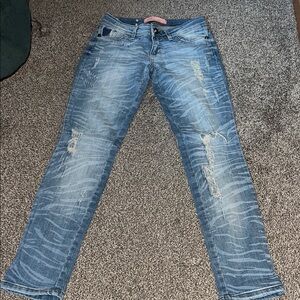 Light Blue Distressed Zebra Print Jeans